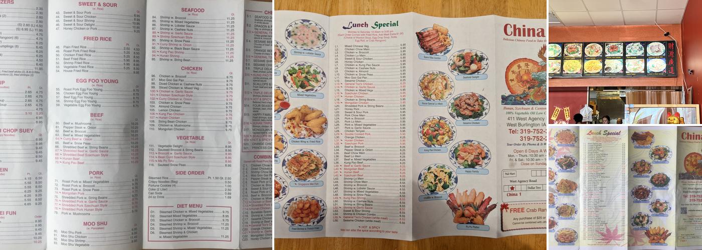 China One Menu