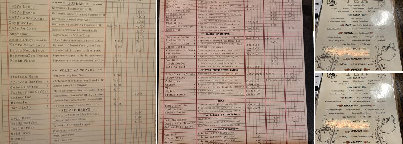 Kaffeine Coffee Co. Menu