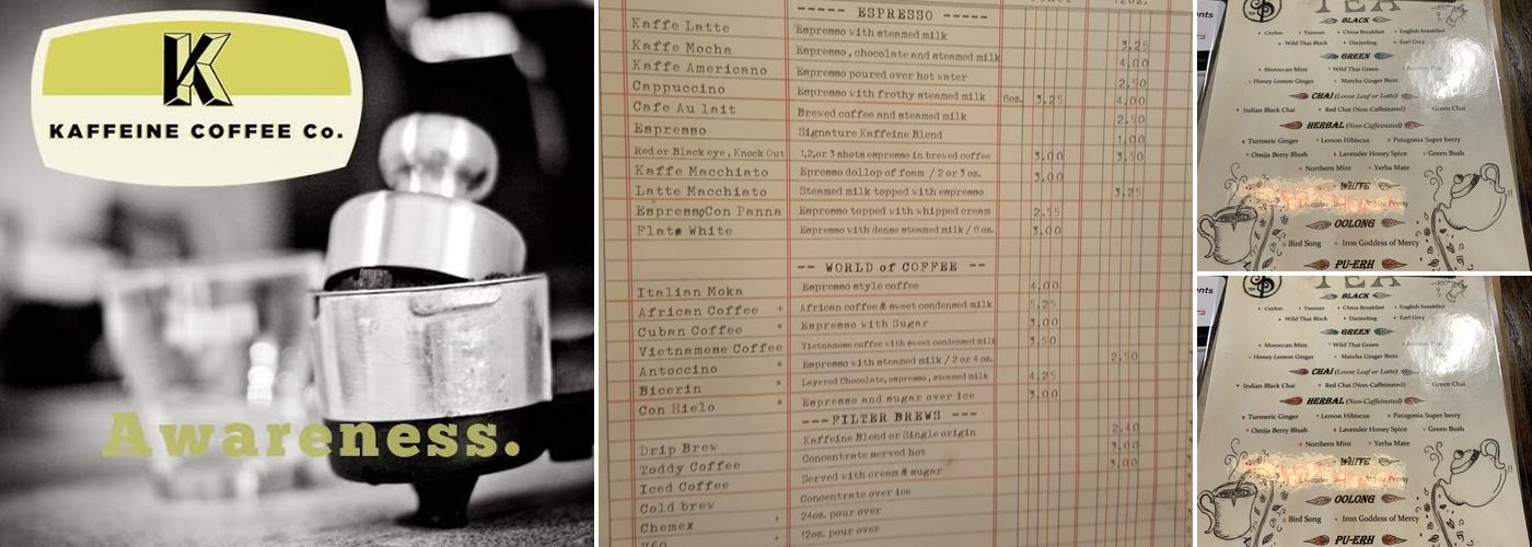 Kaffeine Coffee Co. Menu