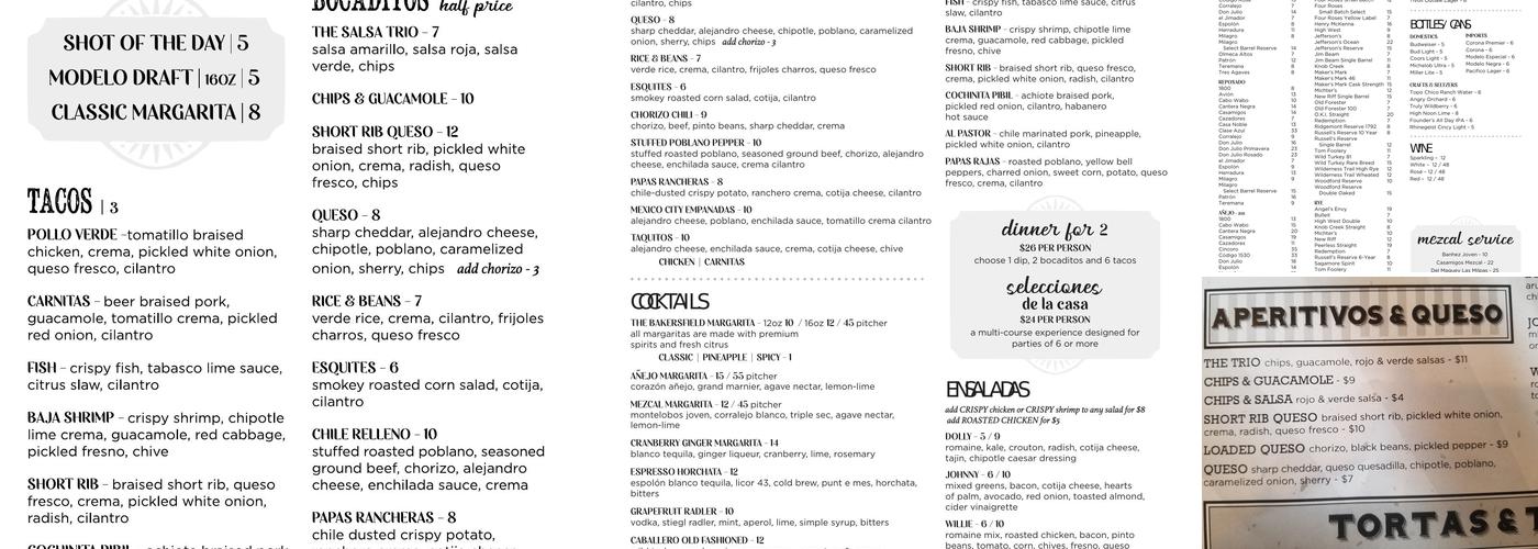 Bakersfield Mass Ave Menu