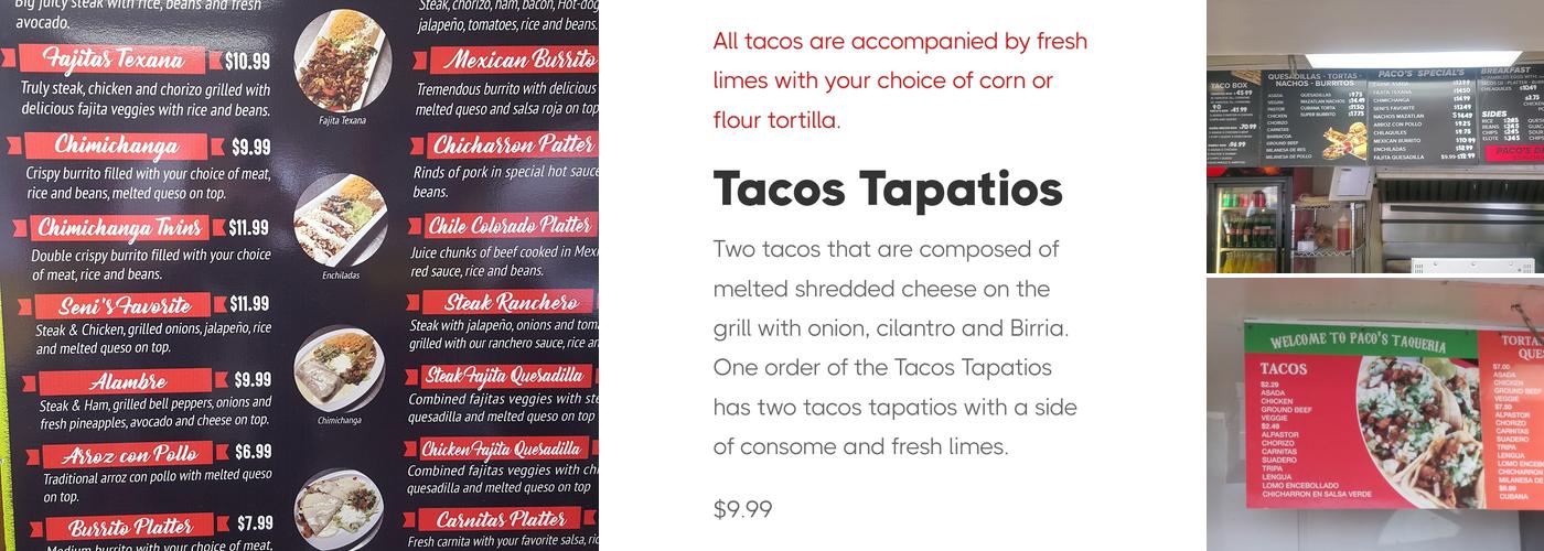Paco's Taqueria Menu