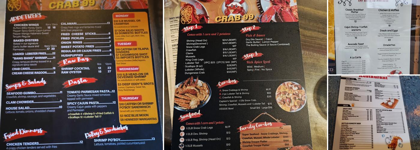 Crab 99 Bar and Restaurant Menu