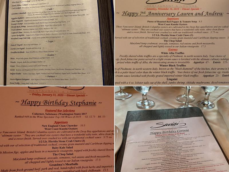 Savini Restaurant Menu