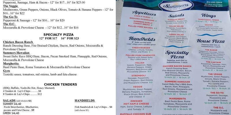 Summers On The River Menu