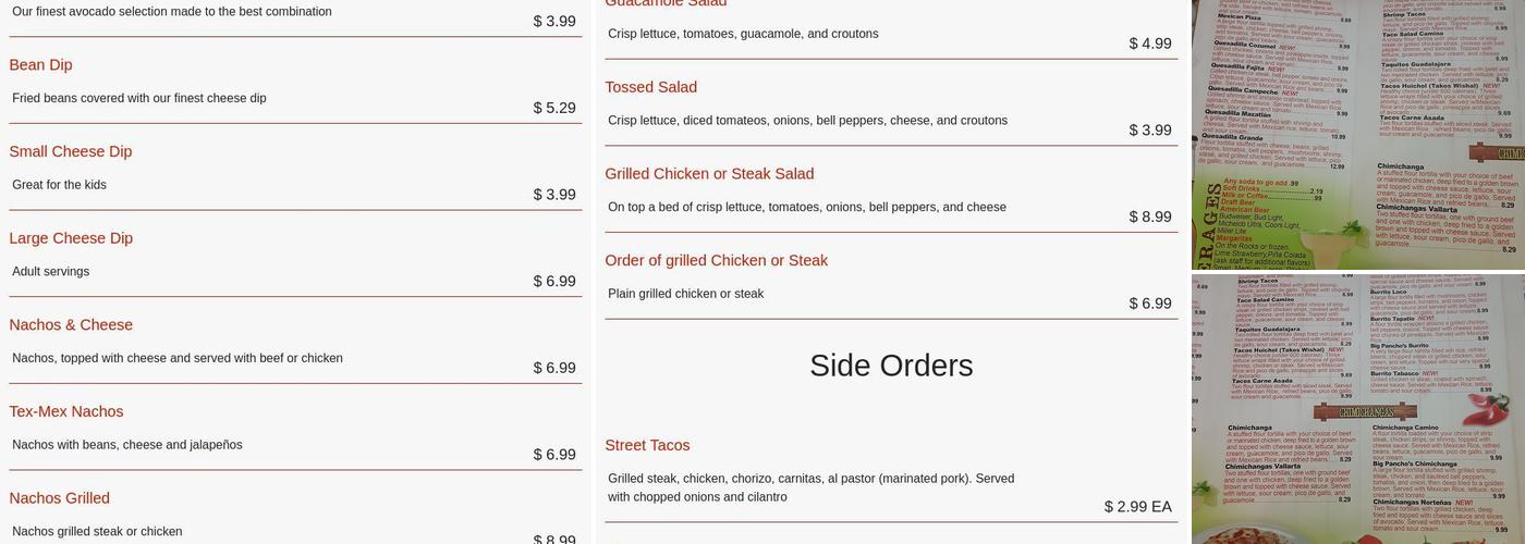 Los Tres Caminos Menu