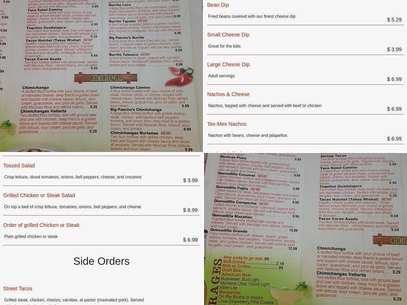 Los Tres Caminos Menu