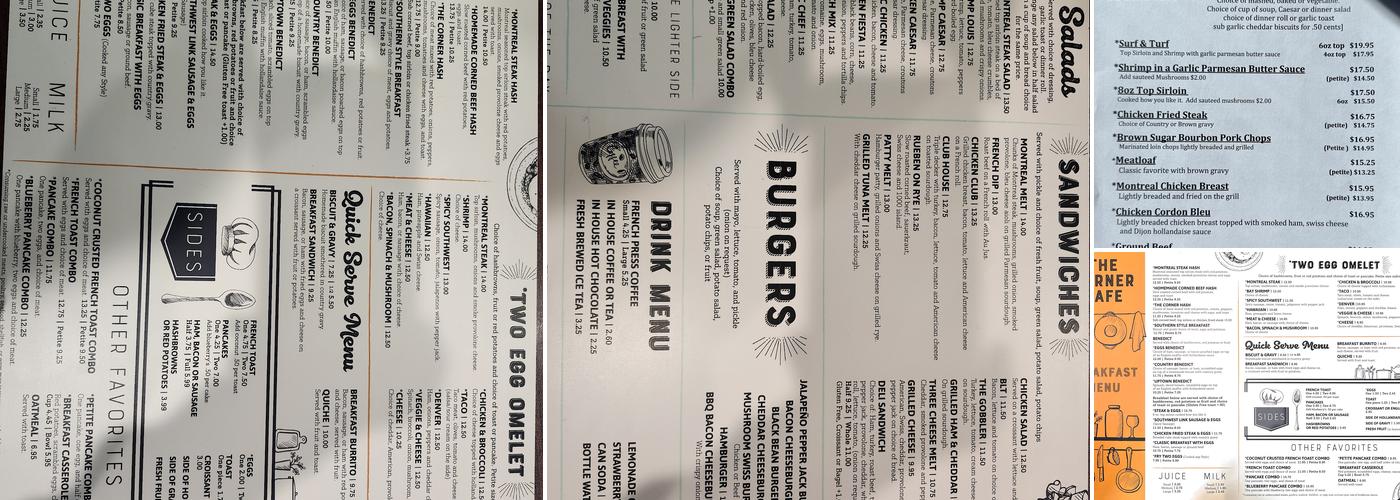 Corner Cafe Menu