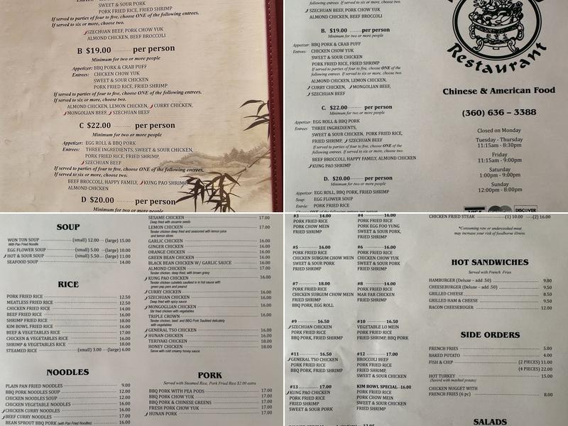 Kim Bowl Restaurant & Lounge Menu
