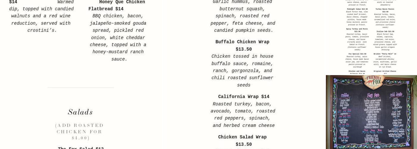 Friendly Fox Menu