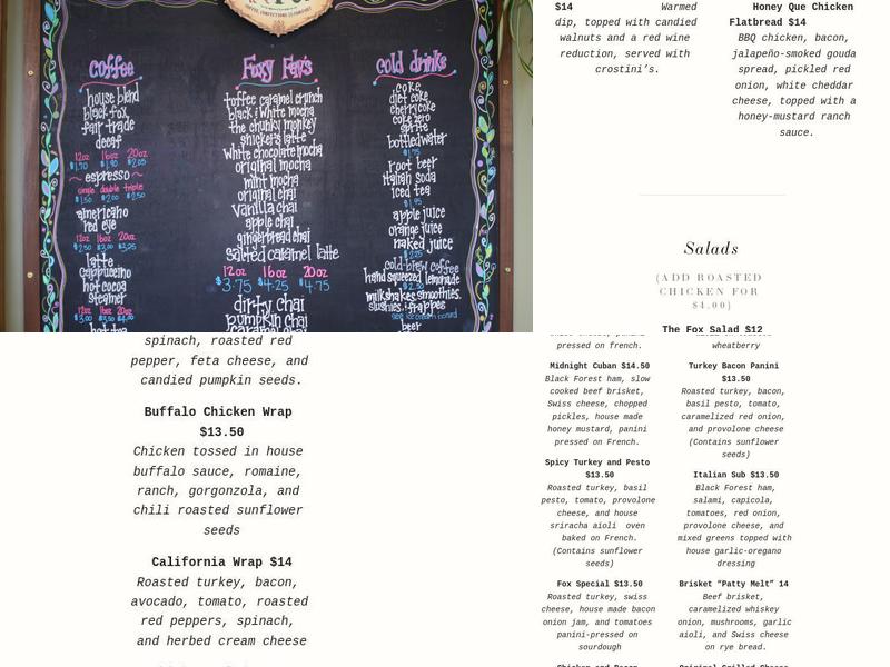 Friendly Fox Menu