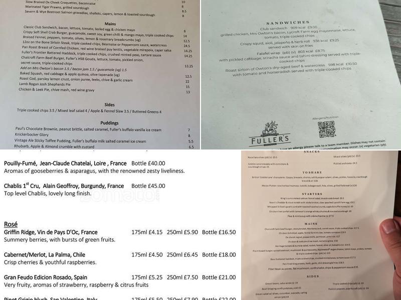 The Red Lion, Barnes Menu