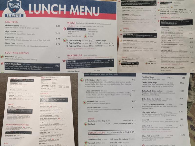 Samuel Adams Brewhouse Menu