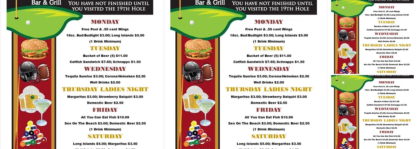 19th Hole Menu