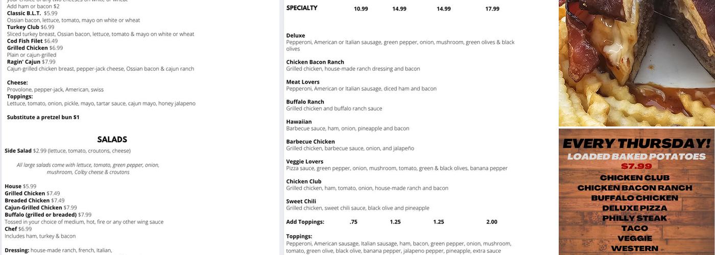 Tipsy Ditch Bar & Grill Menu