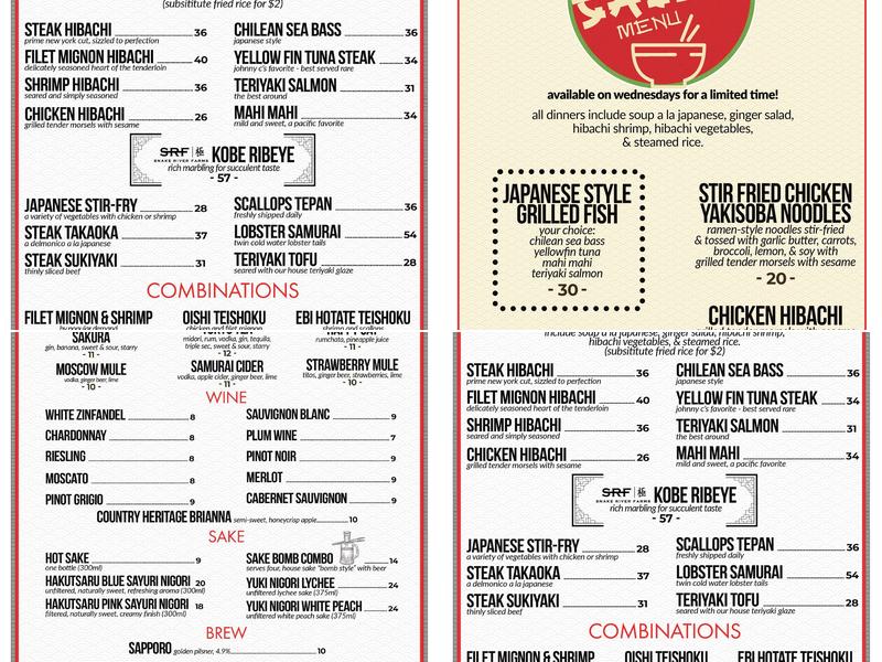 Takaoka of Japan Menu