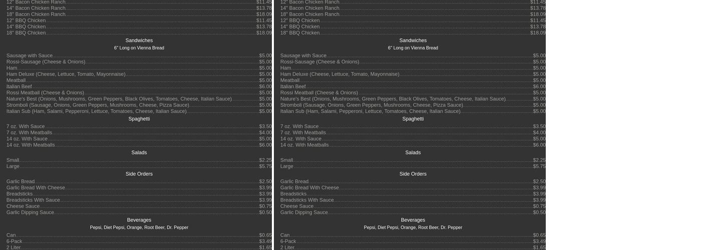 Rossini Carry-Out Menu