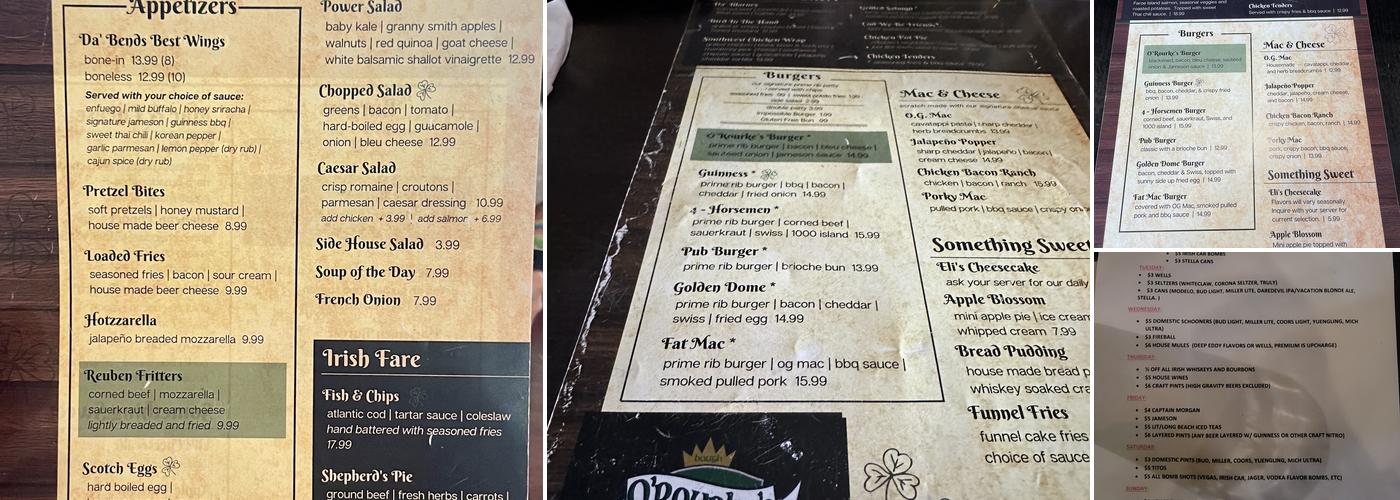 O'Rourke's Public House Menu
