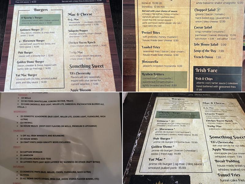 O'Rourke's Public House Menu
