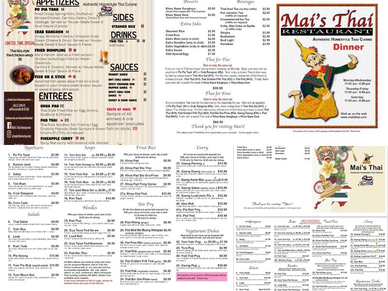 Mai's Thai Restaurant Menu