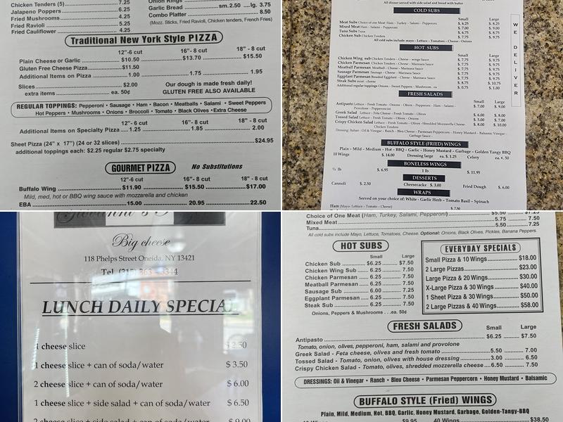 Giovanni's The Big Cheese Menu