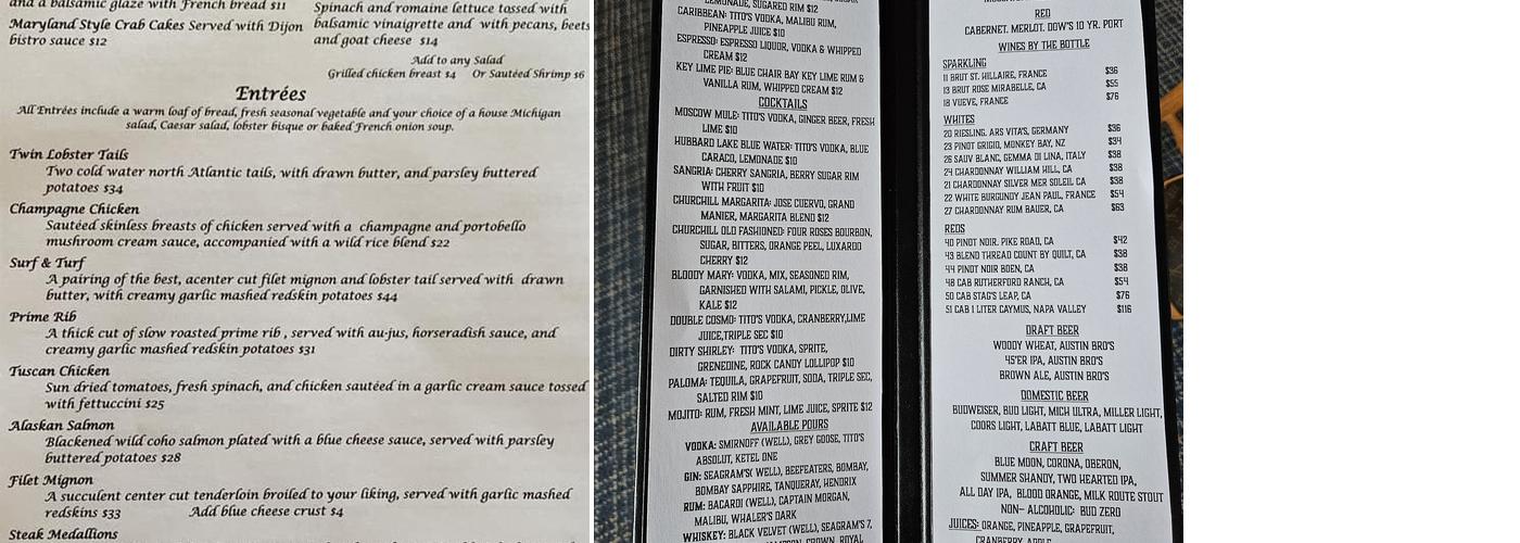 Churchill Pointe Inn Menu