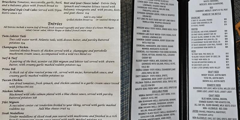 Churchill Pointe Inn Menu