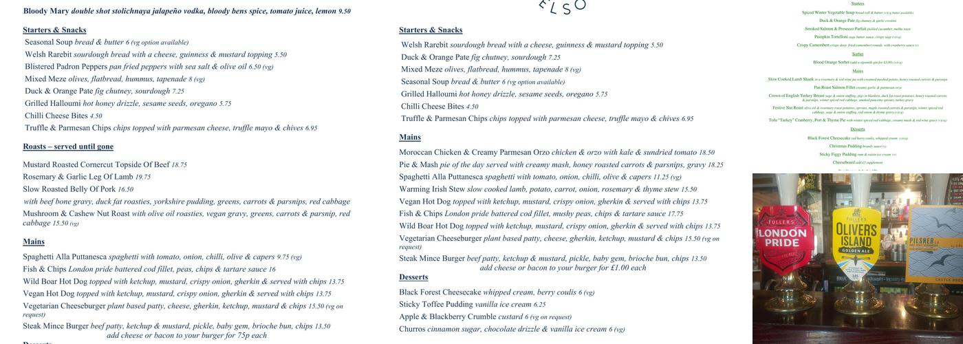 The Lord Nelson, Brentford Menu