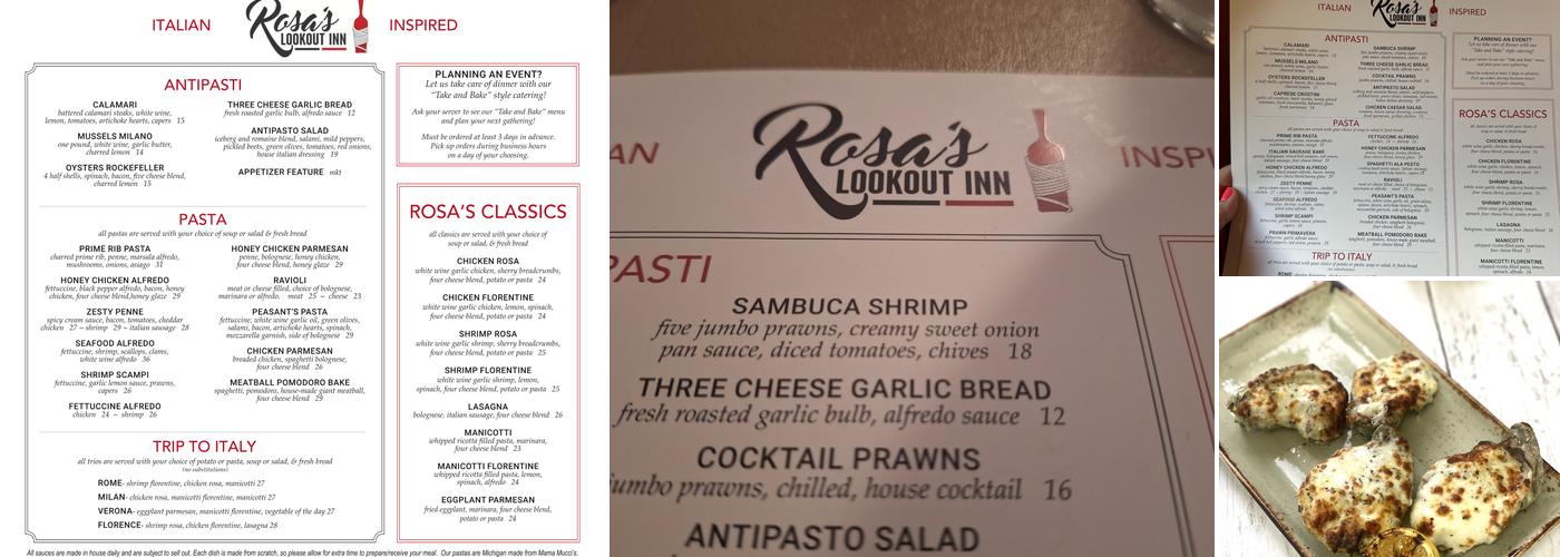 Rosa's Lookout Inn Menu