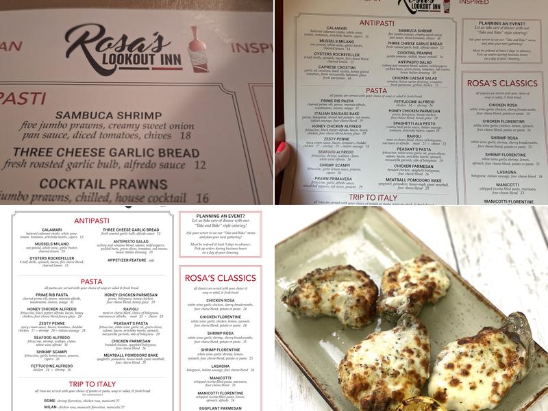 Rosa's Lookout Inn Menu
