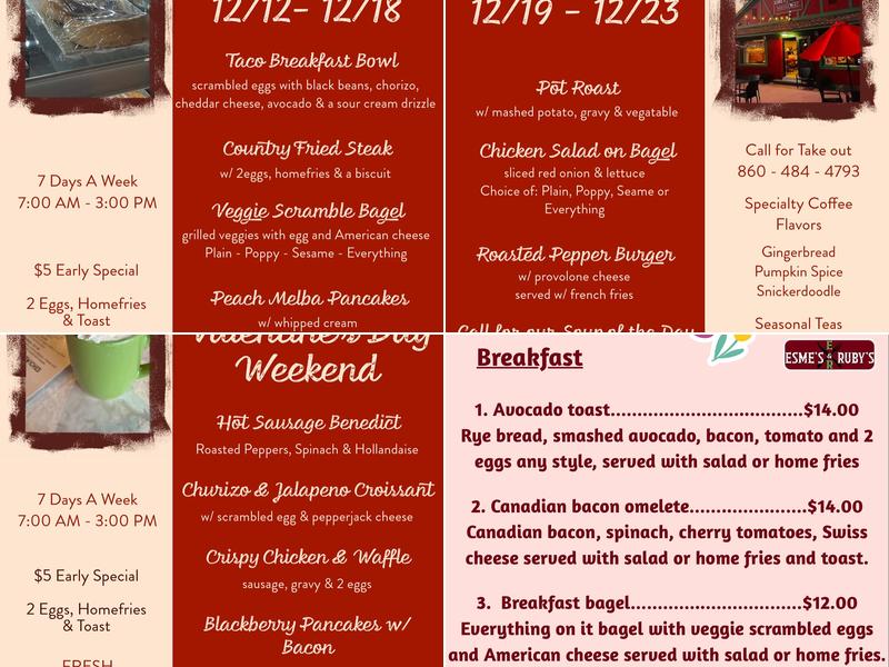 Esme's and Ruby's Restaurant Menu