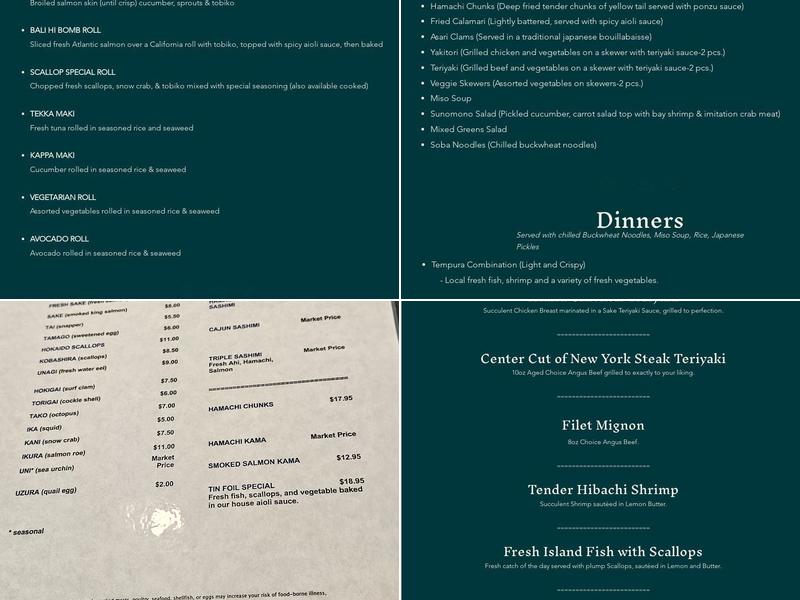 Kintaro Japanese Restaurant Menu