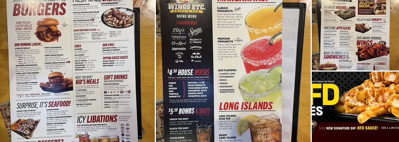 Wings Etc. Menu