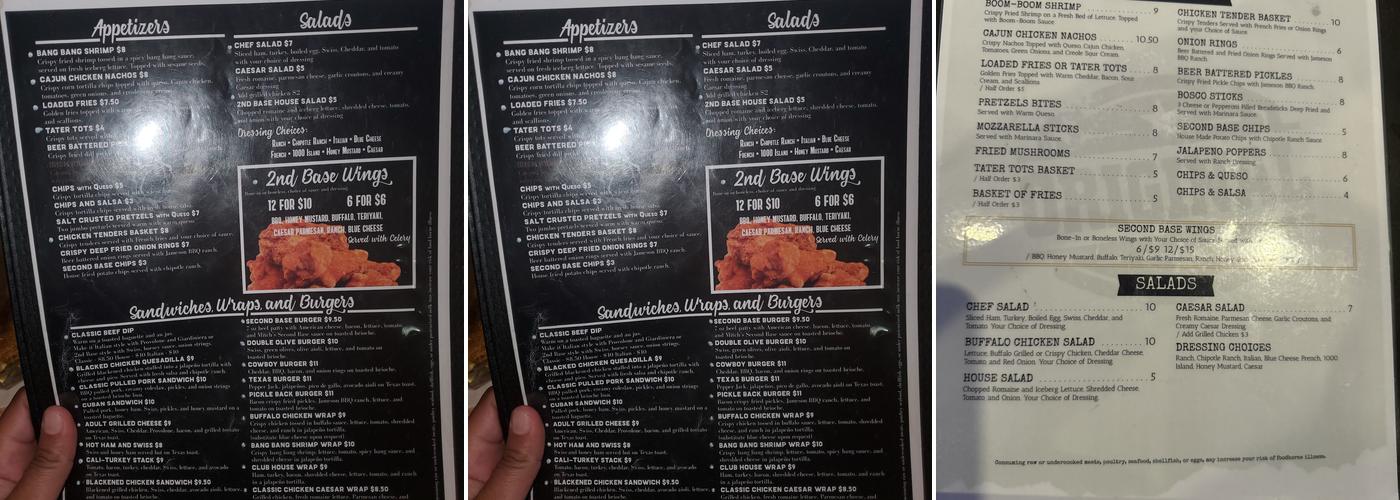 2nd Base Menu