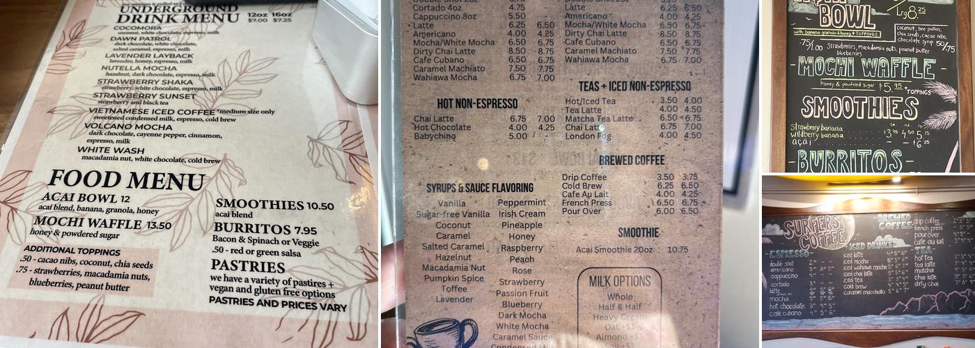 Surfers Coffee Menu