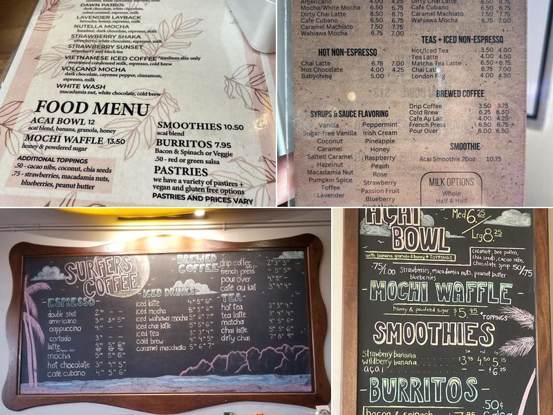 Surfers Coffee Menu
