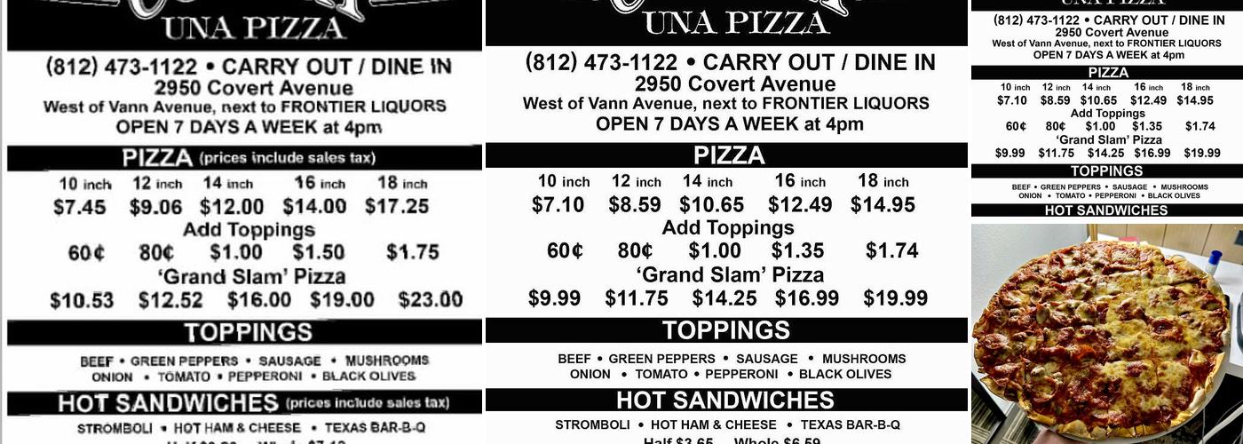 Covert Una Pizza Menu
