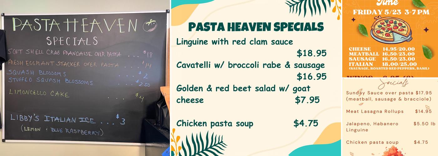 Pasta Heaven Menu