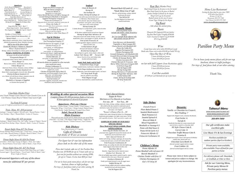 Mona Lisa Restaurant Menu