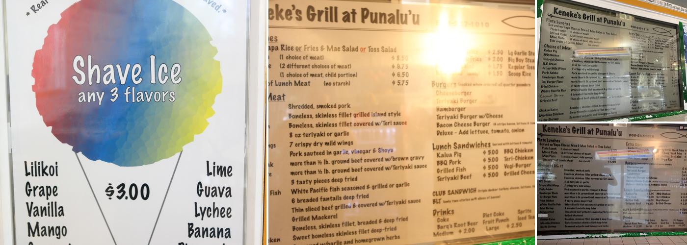 Keneke's Grill at Punaluu Menu