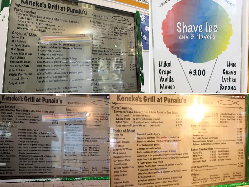 Keneke's Grill at Punaluu Menu