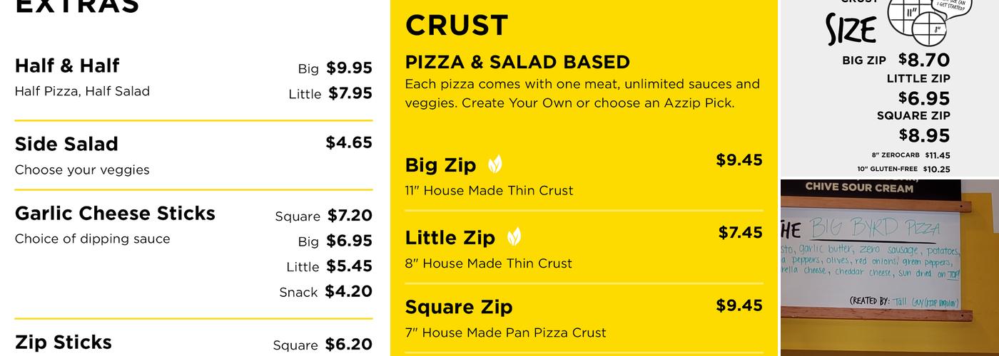 Azzip Pizza Menu