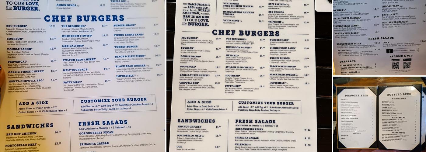BRU Burger Bar Evansville Menu