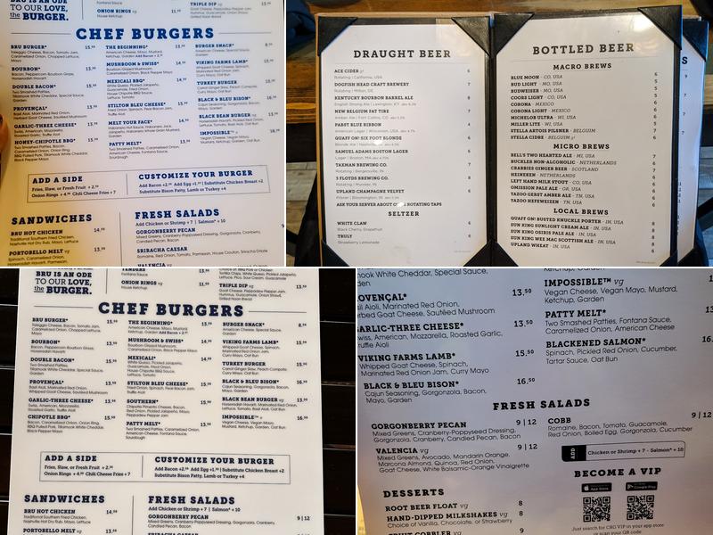 BRU Burger Bar Evansville Menu