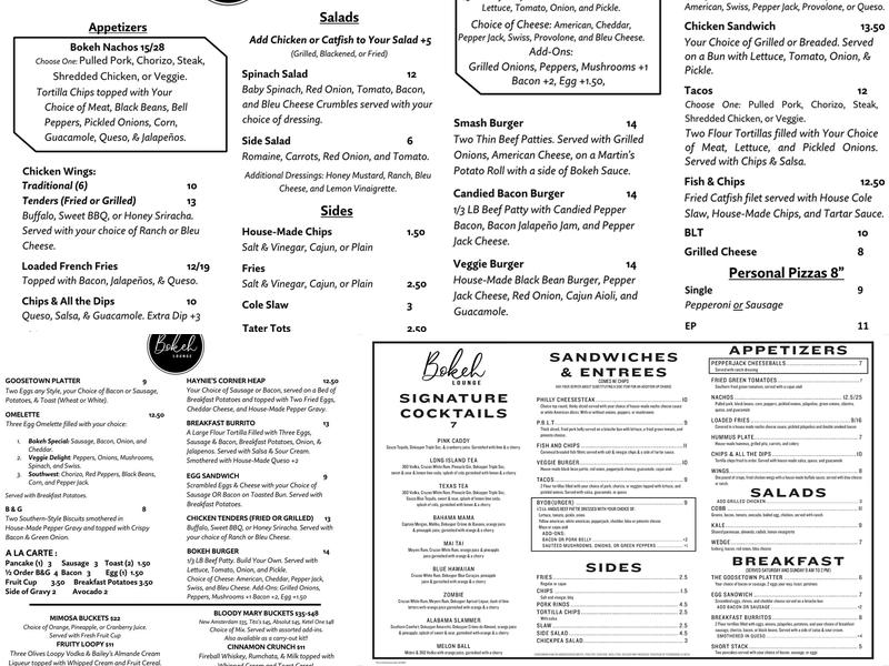 Bokeh Lounge Menu