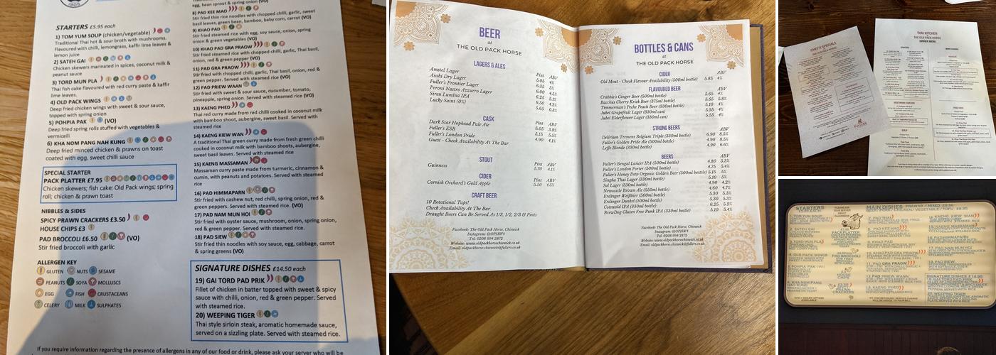 The Old Pack Horse, Chiswick Menu