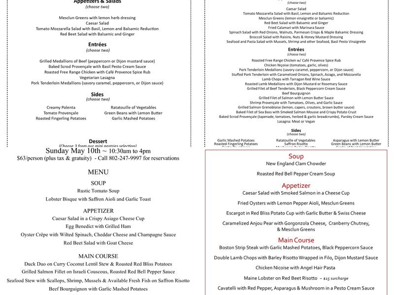 Cafe Provence Menu
