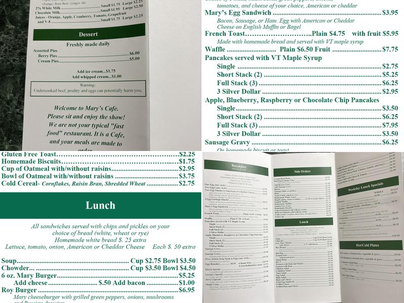 Mary's Cafe Menu