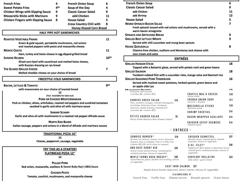 Sunrise Bar & Grill Menu