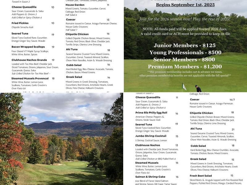 Baxter's Restaurant at Rutland Country Club Menu