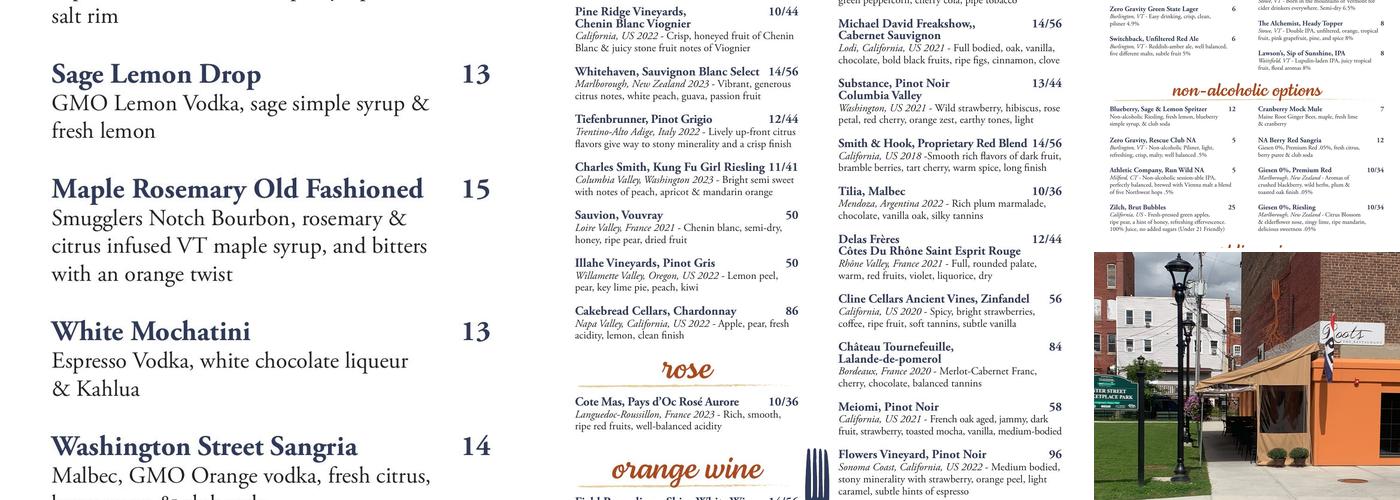 Roots the Restaurant Menu